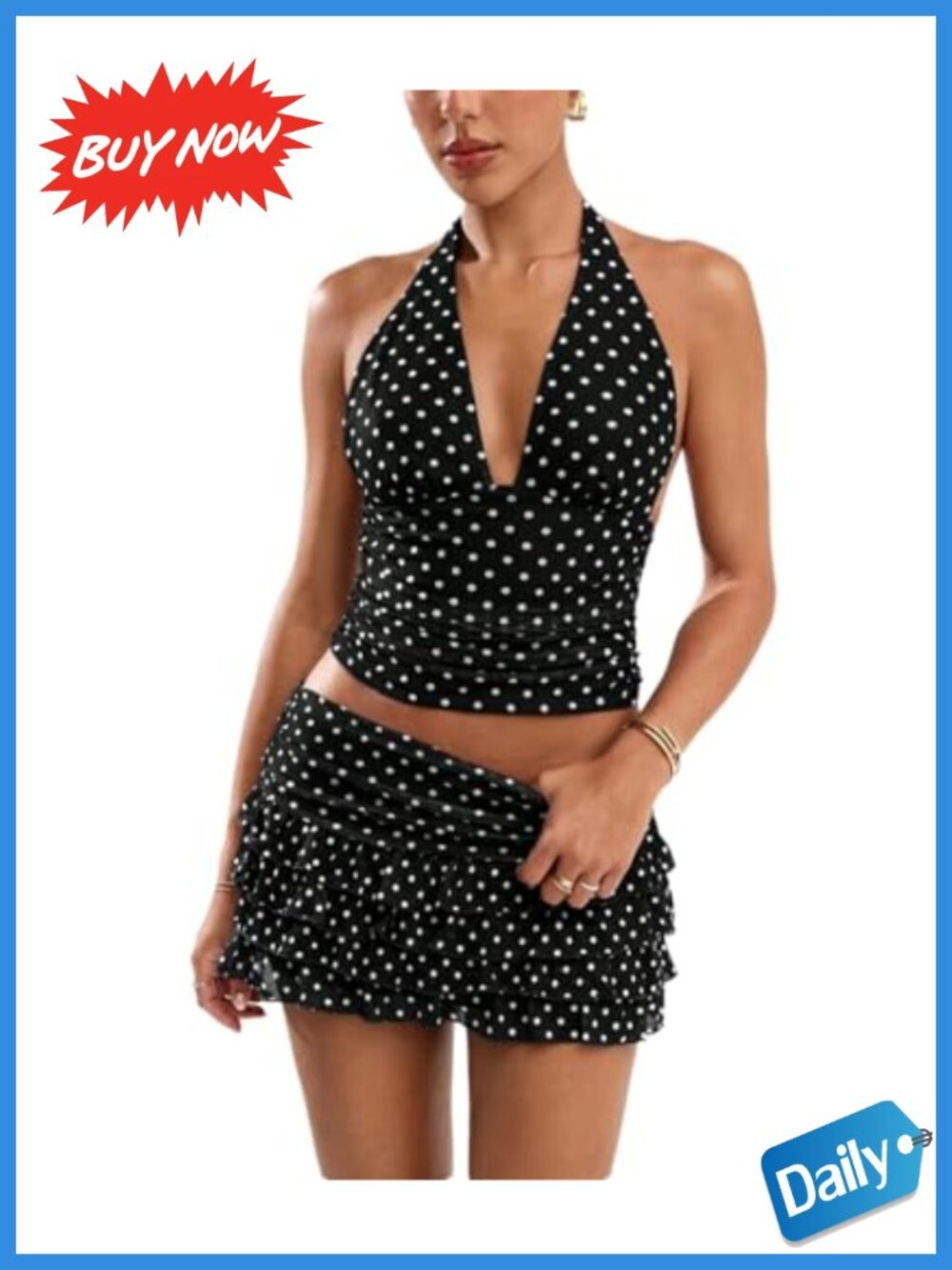 Women's Polka Dot Halter Top & Ruffle Skirt Set